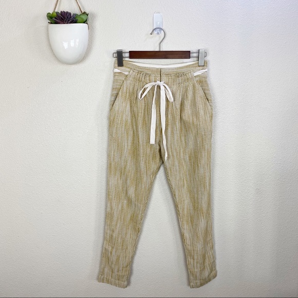 FREE PEOPLE• Light at Sunrise‎ Paper Bag Woven Tapered Pant Size 0 Yellow/Cream - Picture 2 of 13